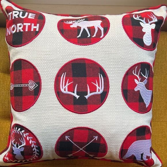 Embroidered Buffalo Plaid Rustic Farmhouse Holiday Throw Pillow Cover - Picture 4 of 6